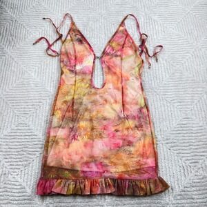 Akira Mesh Mini Dress Women's L Floral Y2K Abstract Euphoria Festival Party Chic